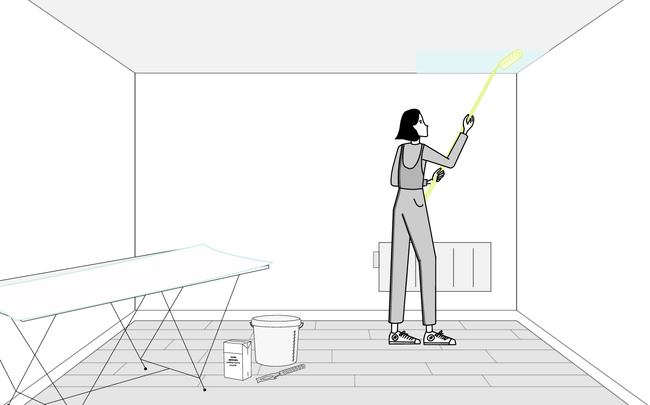 Dessin de femme tenant une perche télescopique pour encoller le plafond