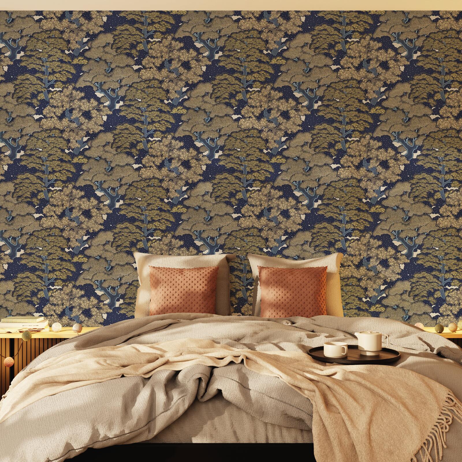 Papier peint intissé Ayako Bleu nuit