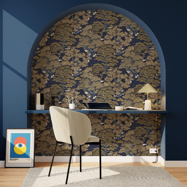 Papier peint intissé AYAKO coloris bleu nuit