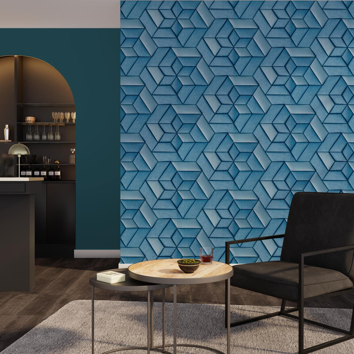 Papier peint intissé Preston Bleu denim