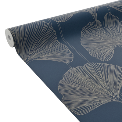 4MURS Papier peint intissé Ginkgo Bleu nuit