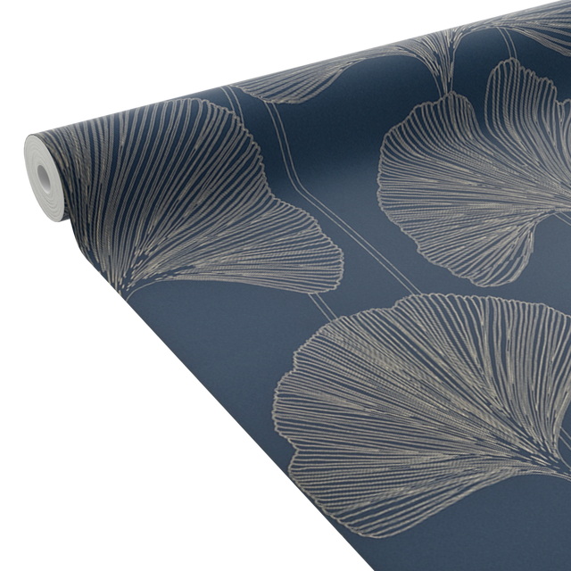 4MURS Papier peint intissé GINKGO coloris bleu nuit