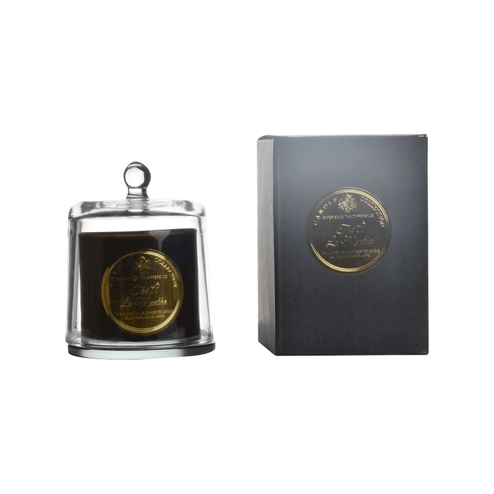 OPJET Bougie parfumée The a la menthe Transparent, noir et doré Menthe & fleur de sureau