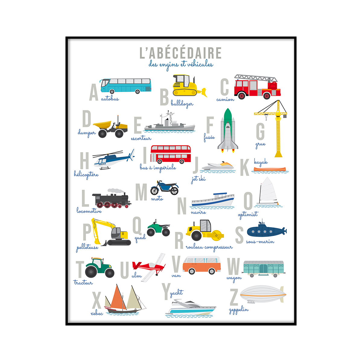 4MURS Tableau Abécédaire little motors Multicolore