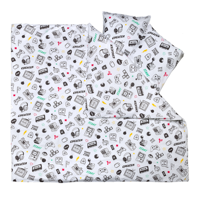 4MURS Parure de lit en toile de coton Gaming Blanc