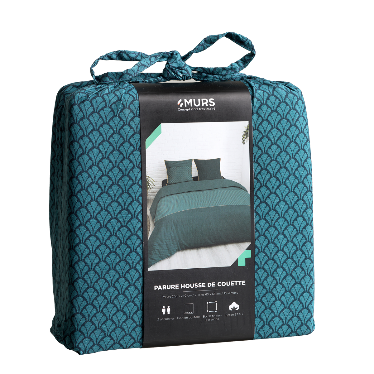 4MURS Parure de lit en toile de coton Bronze Bleu paon