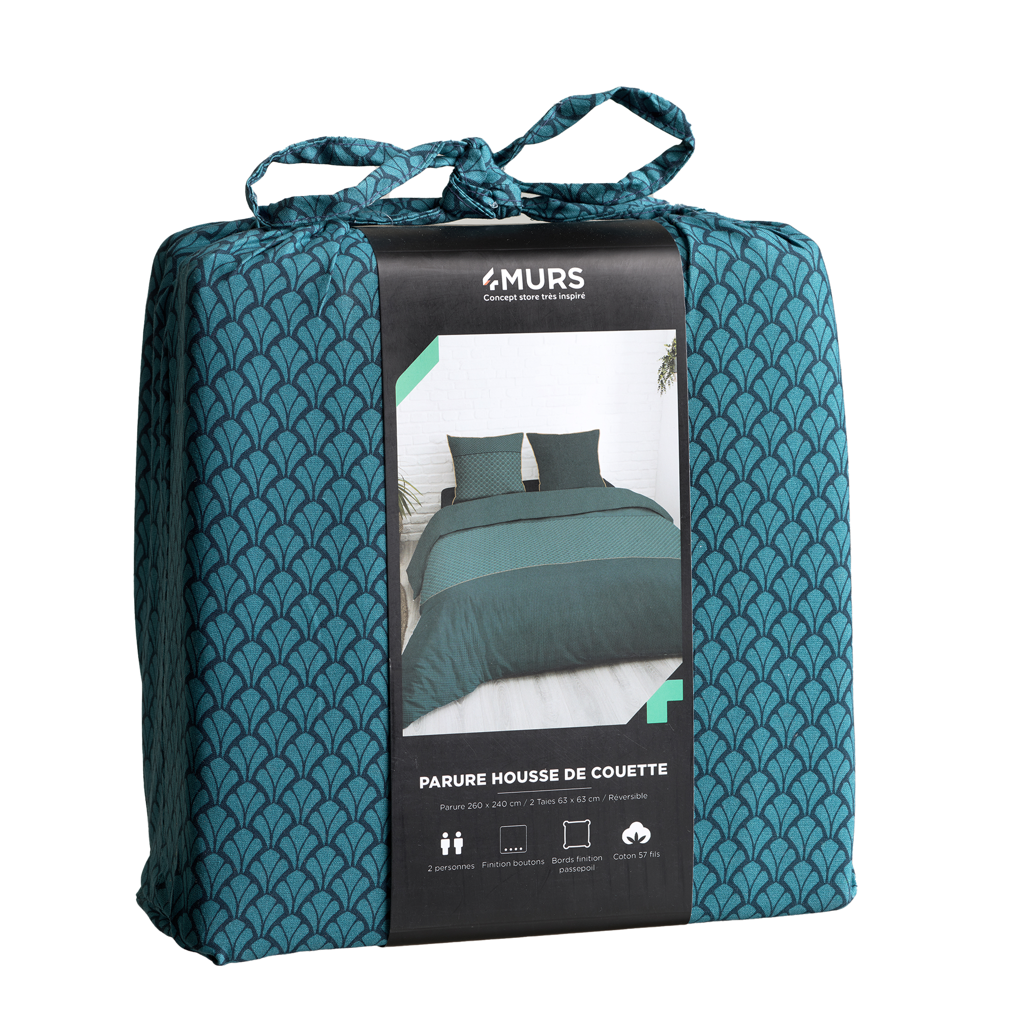 4MURS Parure de lit en toile de coton Bronze Bleu paon