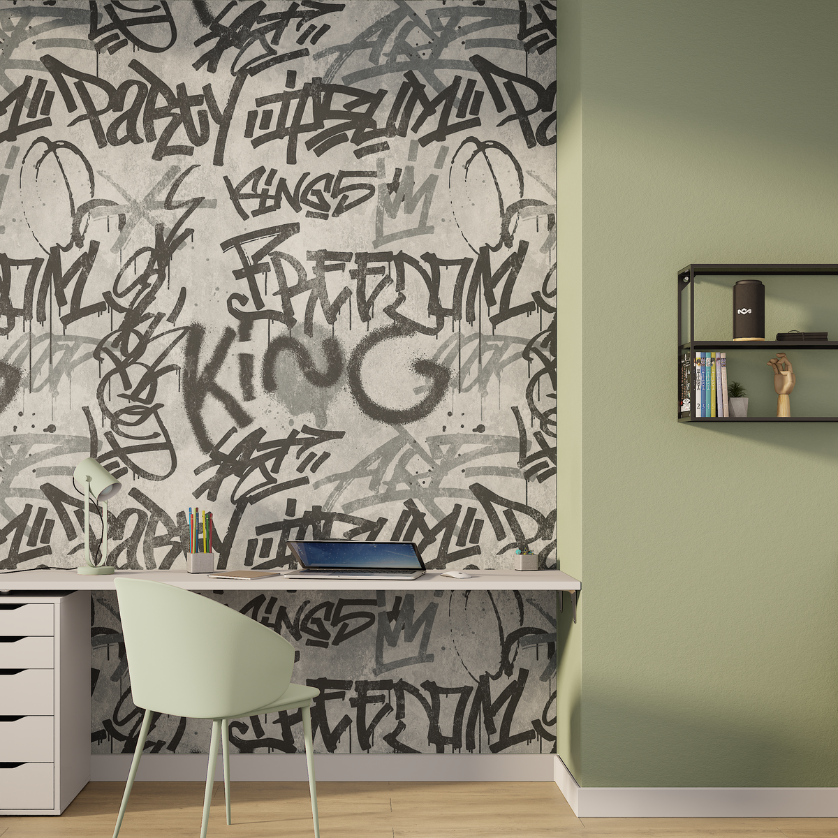 Papier peint panoramique L Background Gris béton et noir Satiné