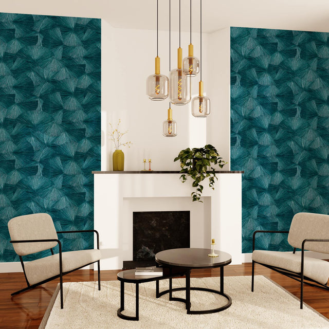 Papier peint intissé YANG coloris bleu paon