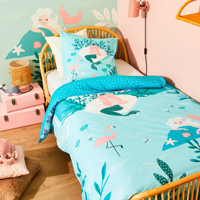 4MURS Parure de lit en toile de coton Sirenina Bleu acqua