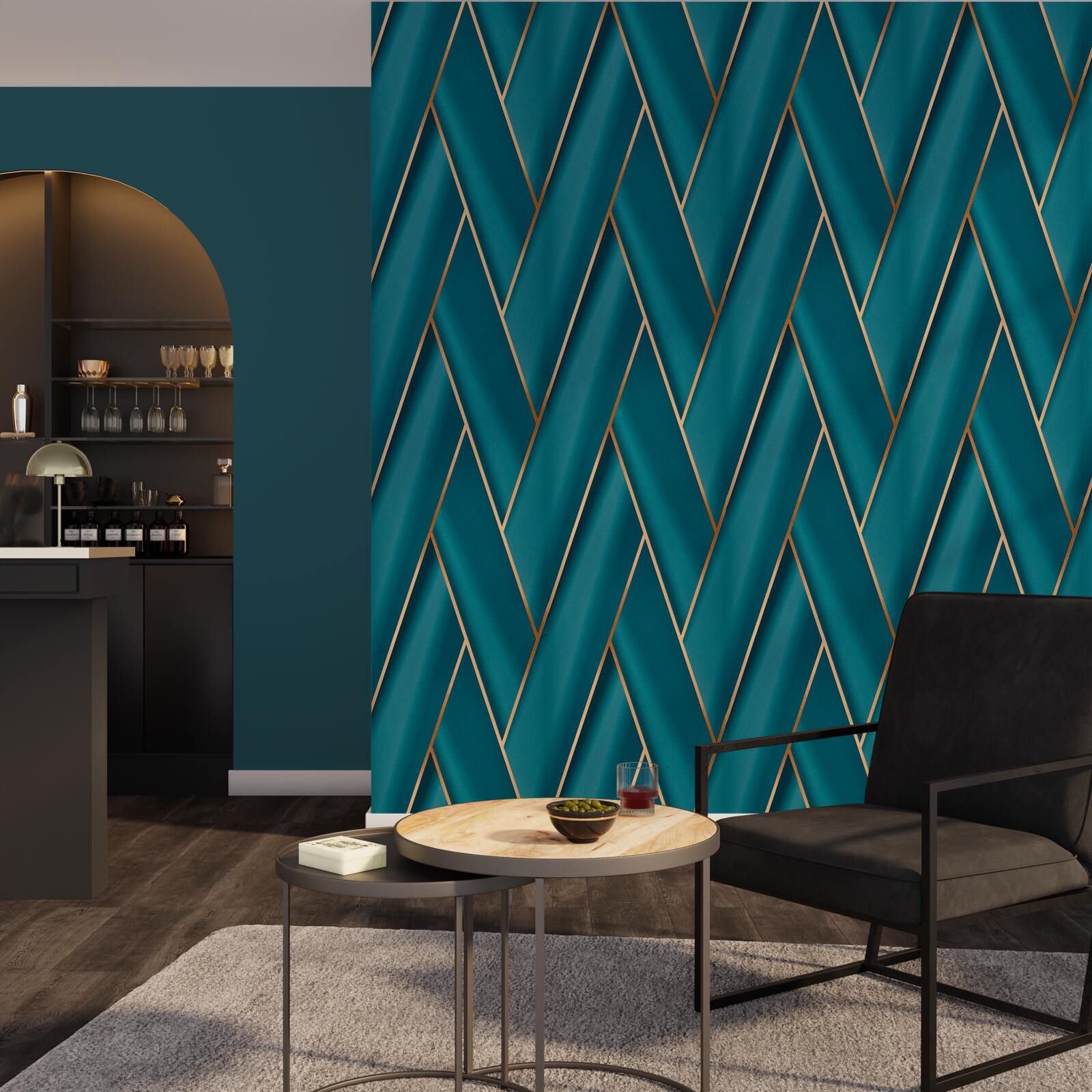 Papier peint intissé Piazza Bleu paon