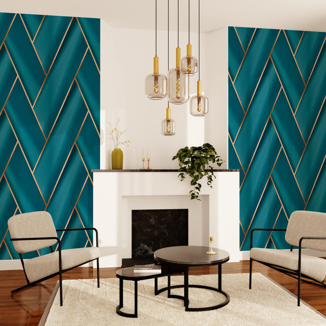 Papier peint intissé PIAZZA coloris bleu paon