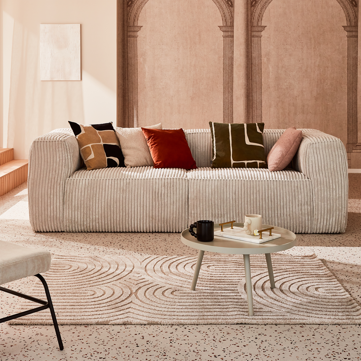 WOOOD Canapé Bean Ribcord naturel 4 places