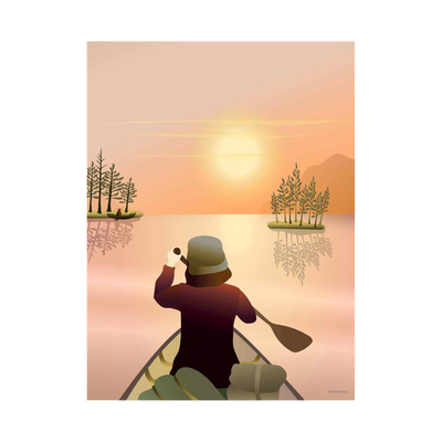 VISSEVASSE Affiche Canoeing on the lake Orange et vert