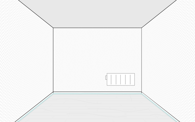 Pièce vide avec bâche de protection installée au sol