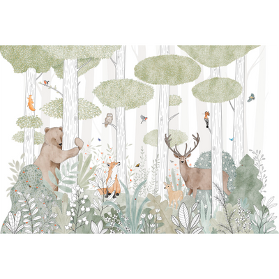 4MURS Papier peint panoramique XL Calm forest life Multicolore Satiné