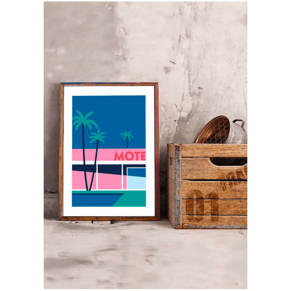 SERGEANTPAPER Affiche Palm spring hotel a3 Bleu, rose et vert