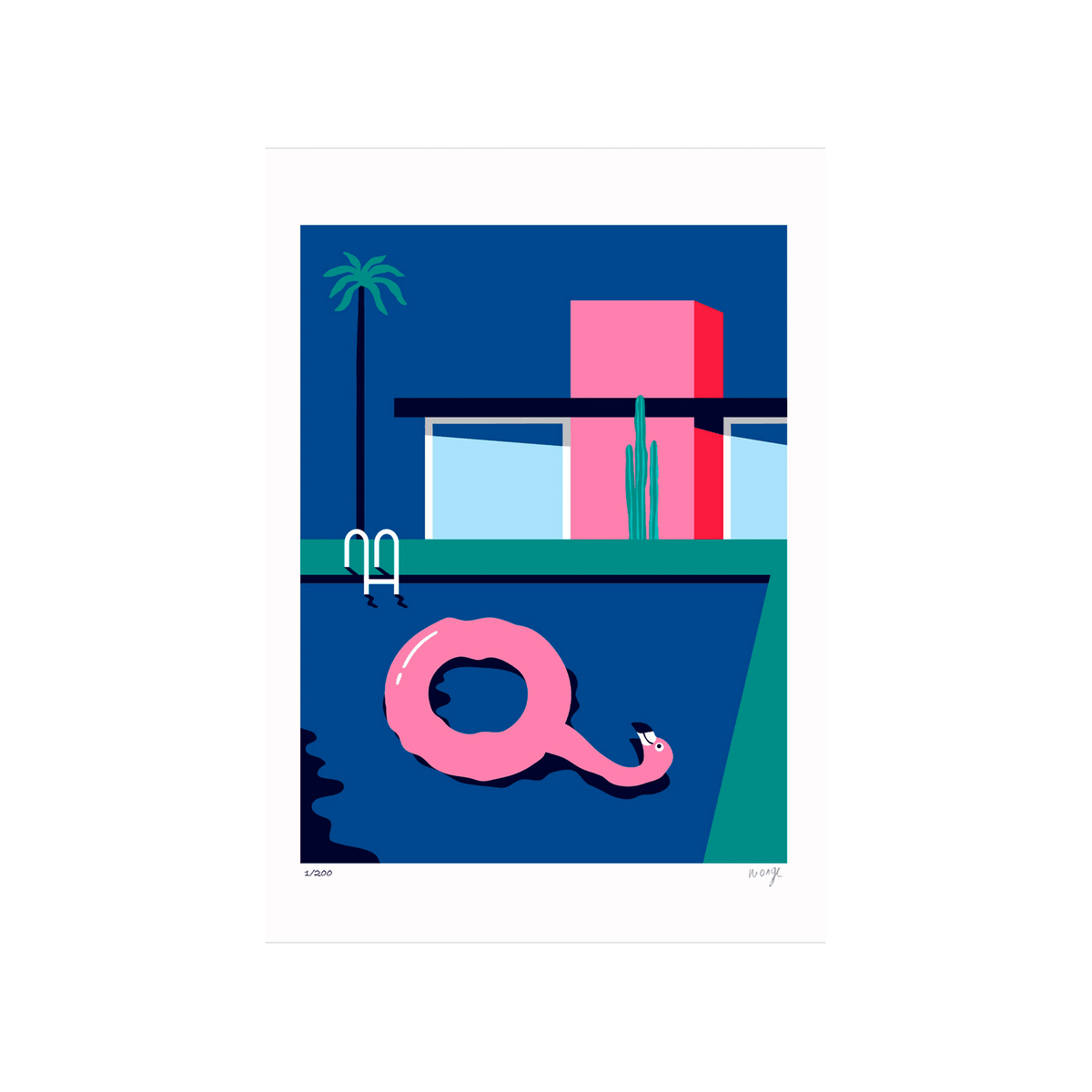 SERGEANTPAPER Affiche Flamingo hangover a3 Bleu, rose et vert