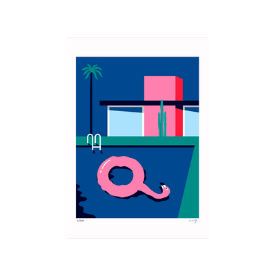 SERGEANTPAPER Affiche Flamingo hangover a3 Bleu, rose et vert