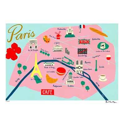 SERGEANTPAPER Affiche Map de paris Rose et bleu