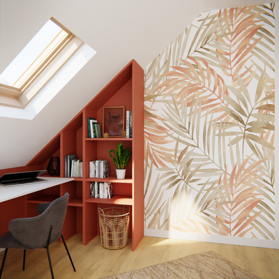 Papier peint panoramique L Lumia Taupe et rose poudré Satiné