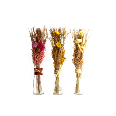 Fleurs séchées Arrangment in bottle dried flowers ø6x40cm c/3 Jaune / rouge