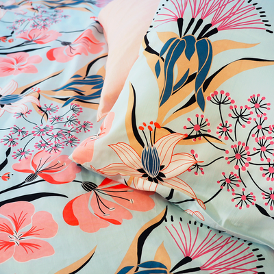 Parure de lit satin bio Paya Bleu