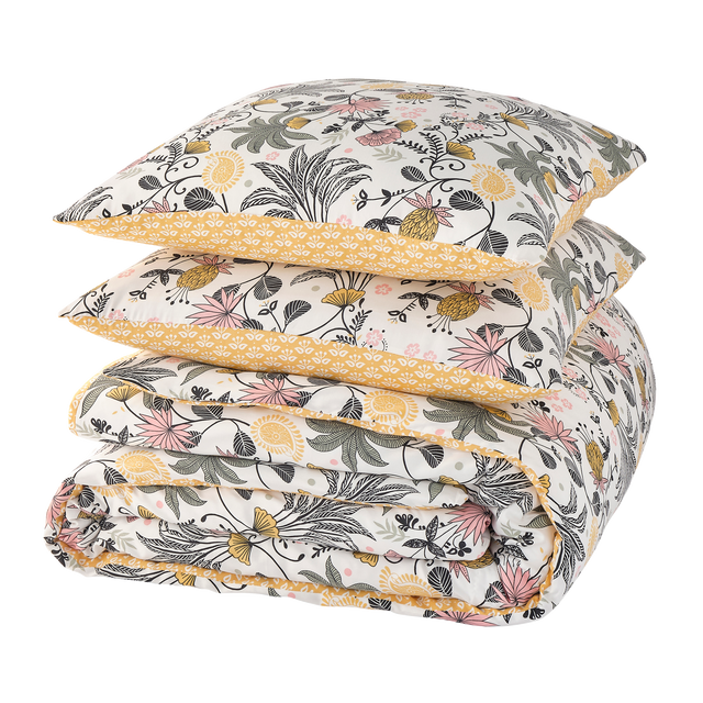 Parure de lit satin bio WAYAN coloris ocre 260 x 240 cm