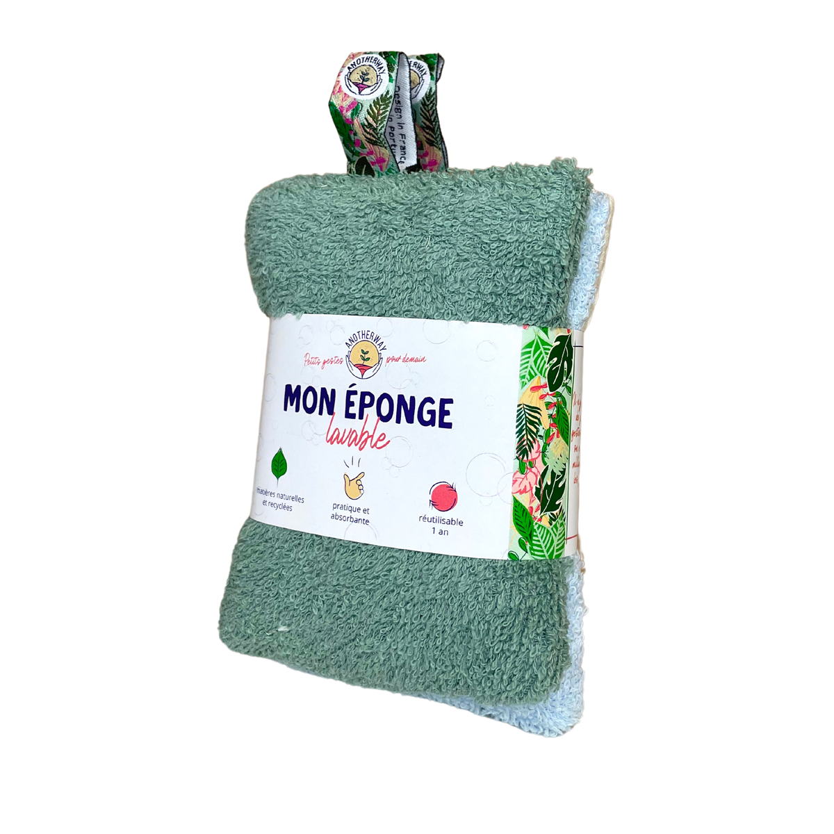 ANOTHERWAY Éponge Duo Blanc et vert