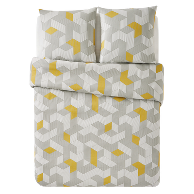 Parure de lit en toile de coton Alu big Gris/jaune