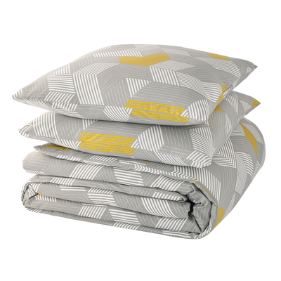 Parure de lit en toile de coton Alu big Gris/jaune