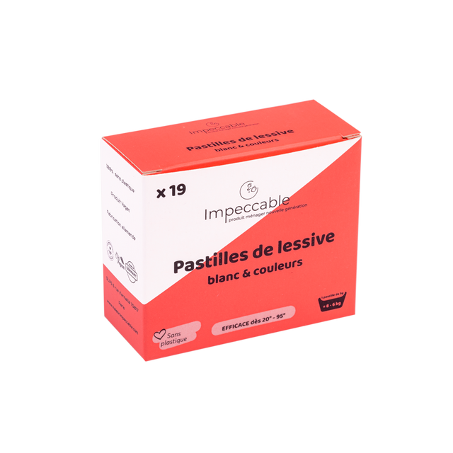 IMPECCABLE Lessive PASTILLES coloris rouge et blanc