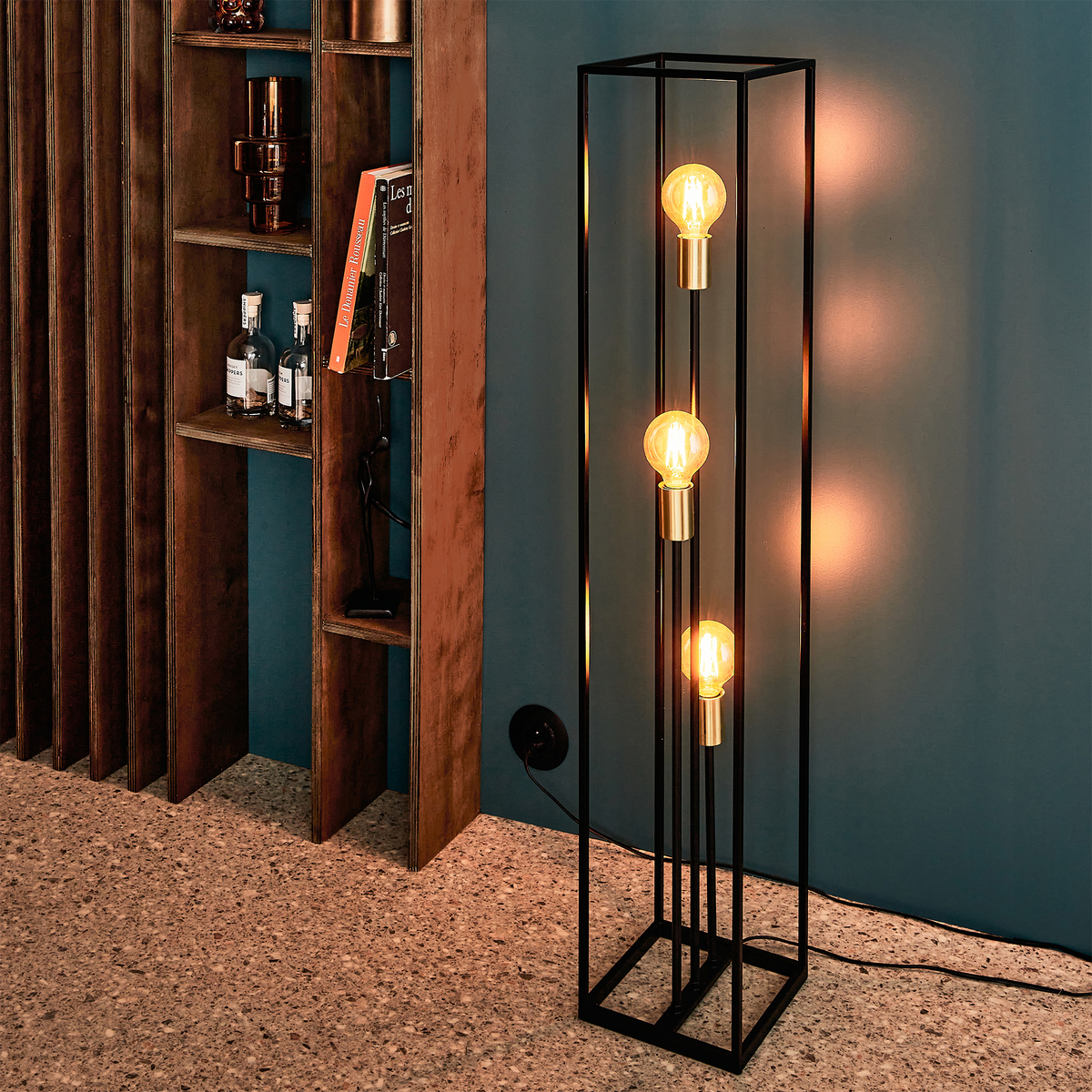 Lampadaire Ruben Noir et or