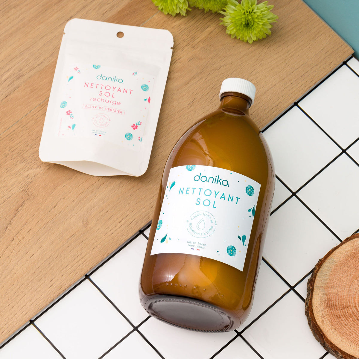 DANIKA Bouteille rechargeable Flacon pour nettoyant sol Brun 1L