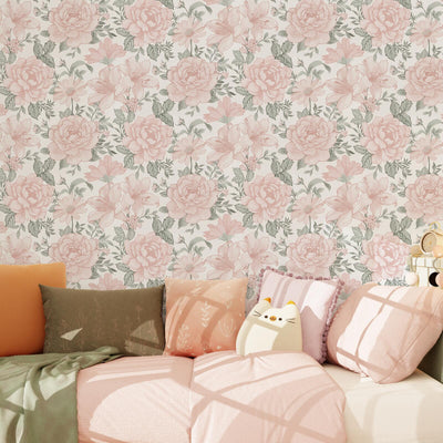 Papier peint intissé Eden camelia Rose poudré