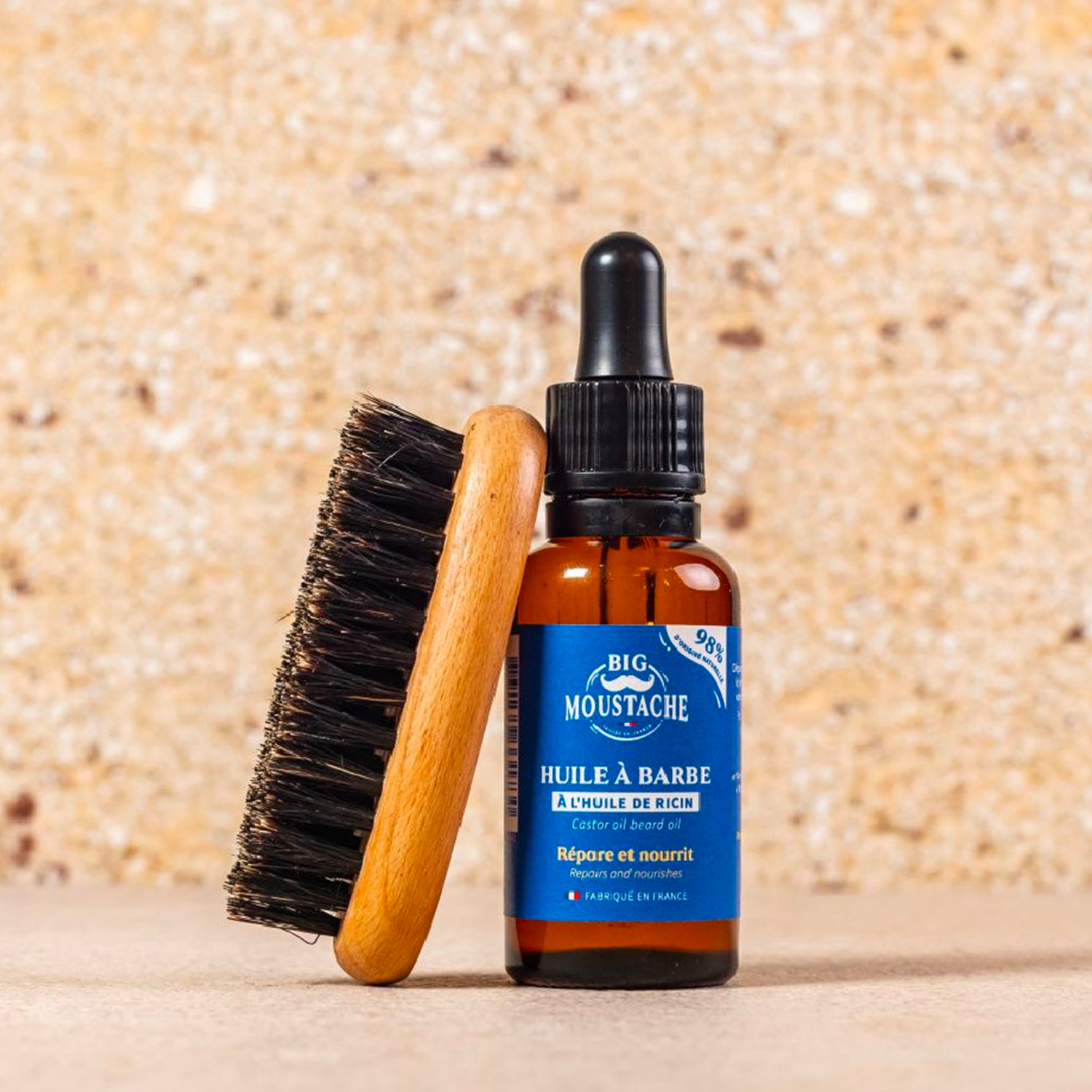 BIG MOUSTACHE Soin barbe Kit indispensable du barbu Bleu / brun 30ML
