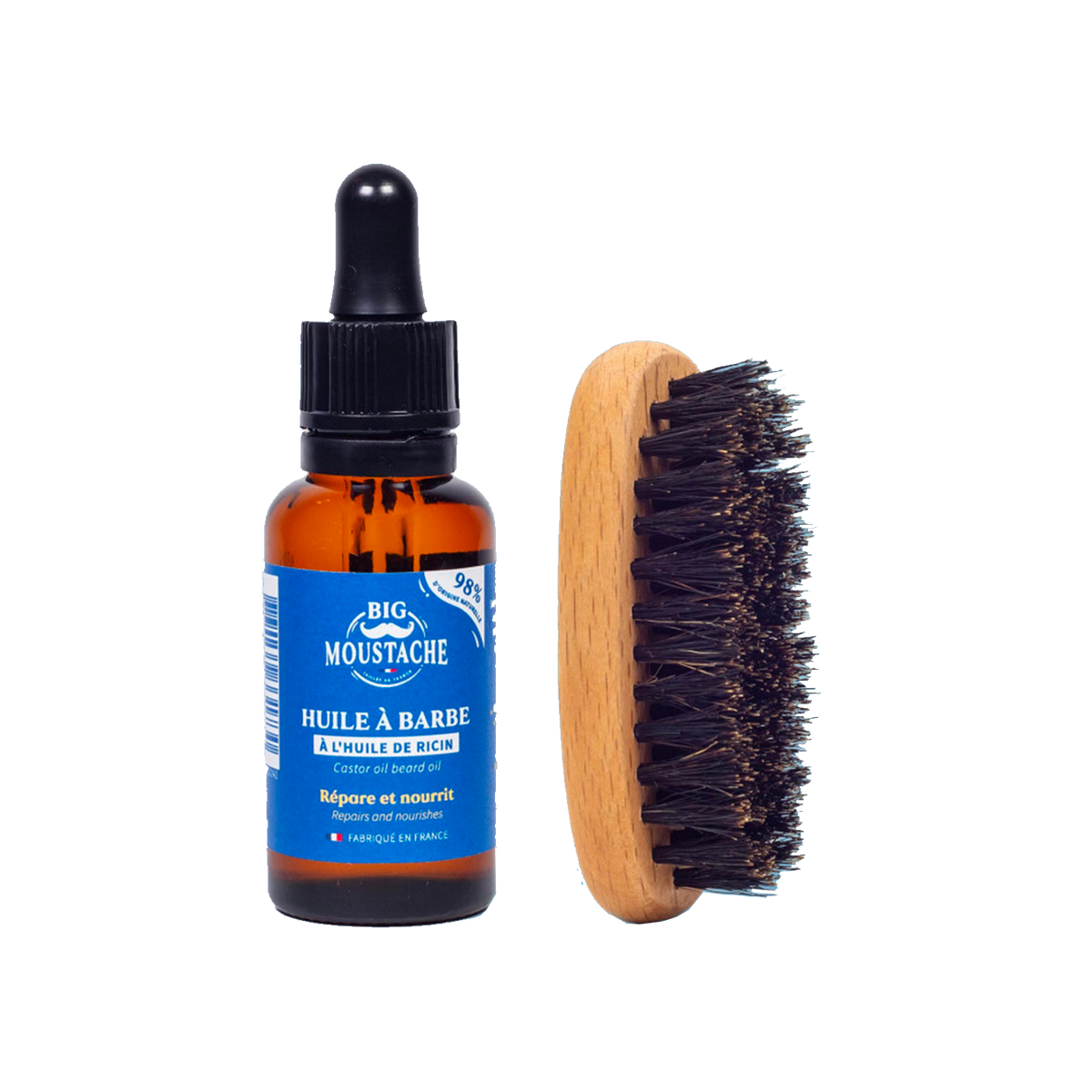 BIG MOUSTACHE Soin barbe Kit indispensable du barbu Bleu / brun 30ML