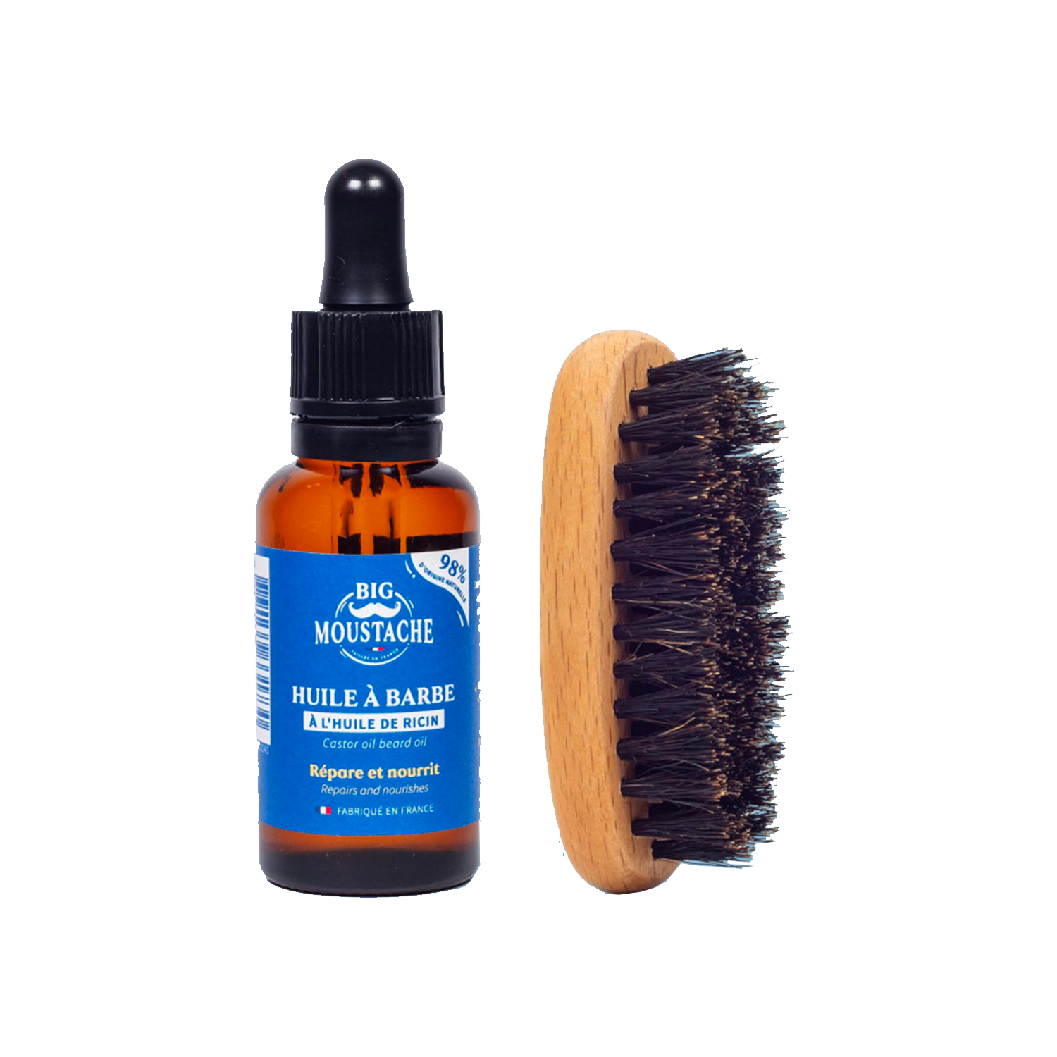 BIG MOUSTACHE Soin barbe Kit indispensable du barbu Bleu / brun 30ML