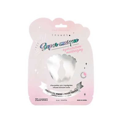 INUWET Masque tissu Pieds - hydratant Rose Beurre de karité et coco 16ML