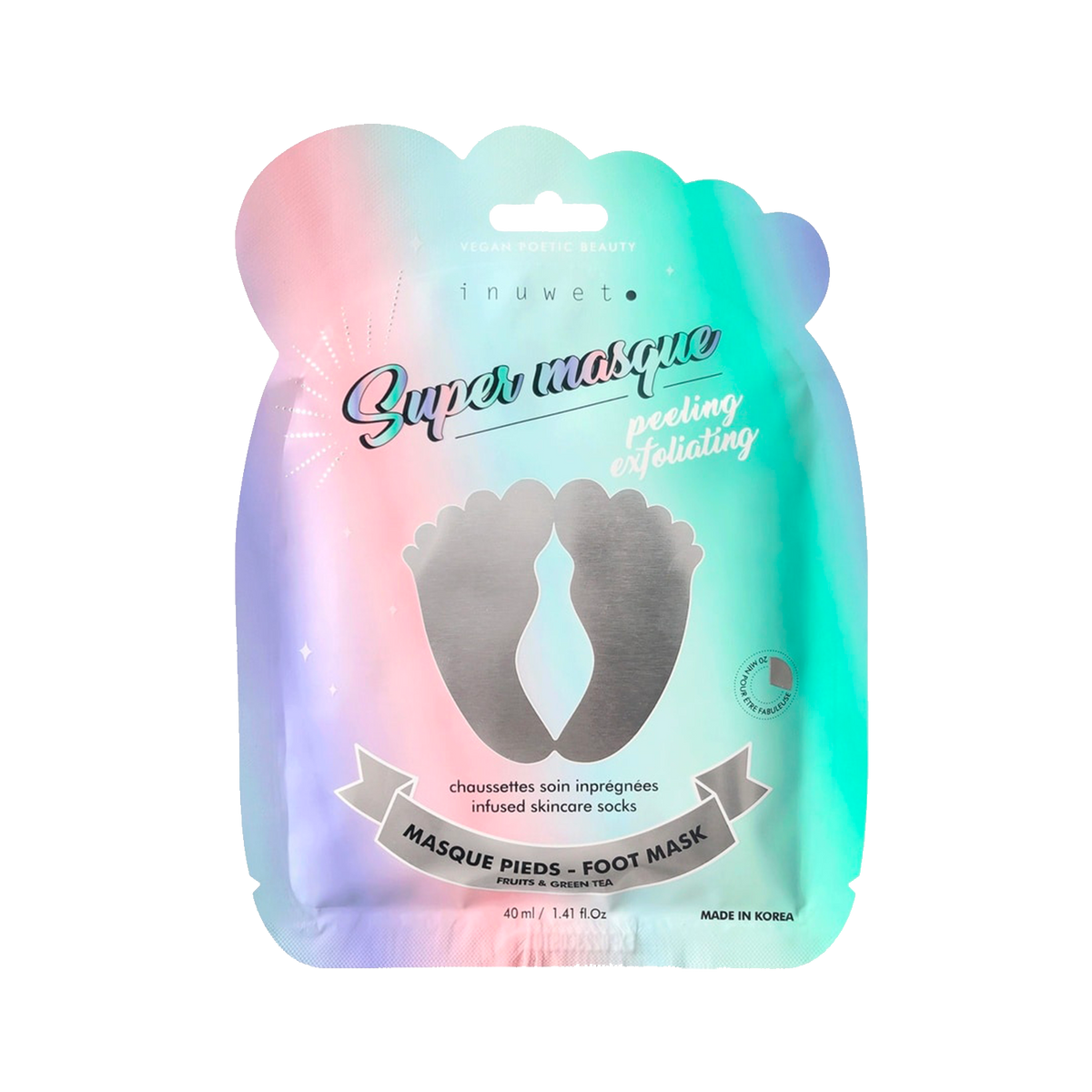 INUWET Masque tissu Pieds - exfoliant Multicolore Fruits et thé vert 40ML