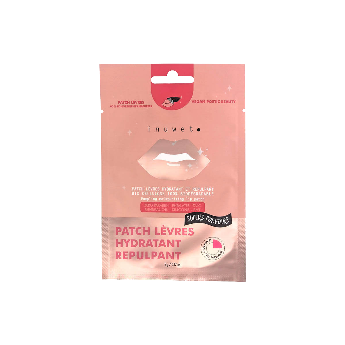 INUWET Masque tissu Patch pour les lèvres / hydratant repulpant Rose 5G