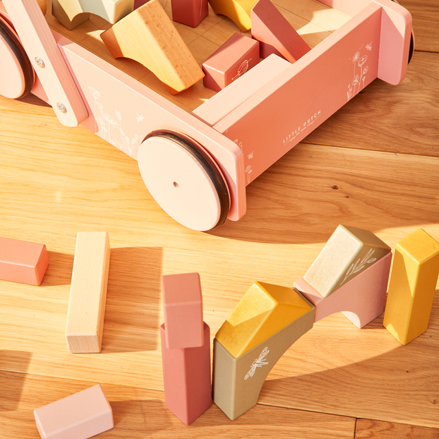 Little Dutch Jeu d'éveil CHARIOT A BLOCS FLEURS