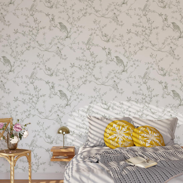 Papier peint intissé FAUSTINE coloris vert de gris