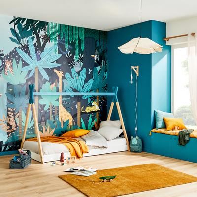 4MURS Papier peint panoramique XL Fun jungle Multicolore Satiné