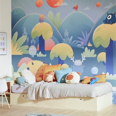 4MURS Papier peint panoramique XL Monster paradise Multicolore Satiné