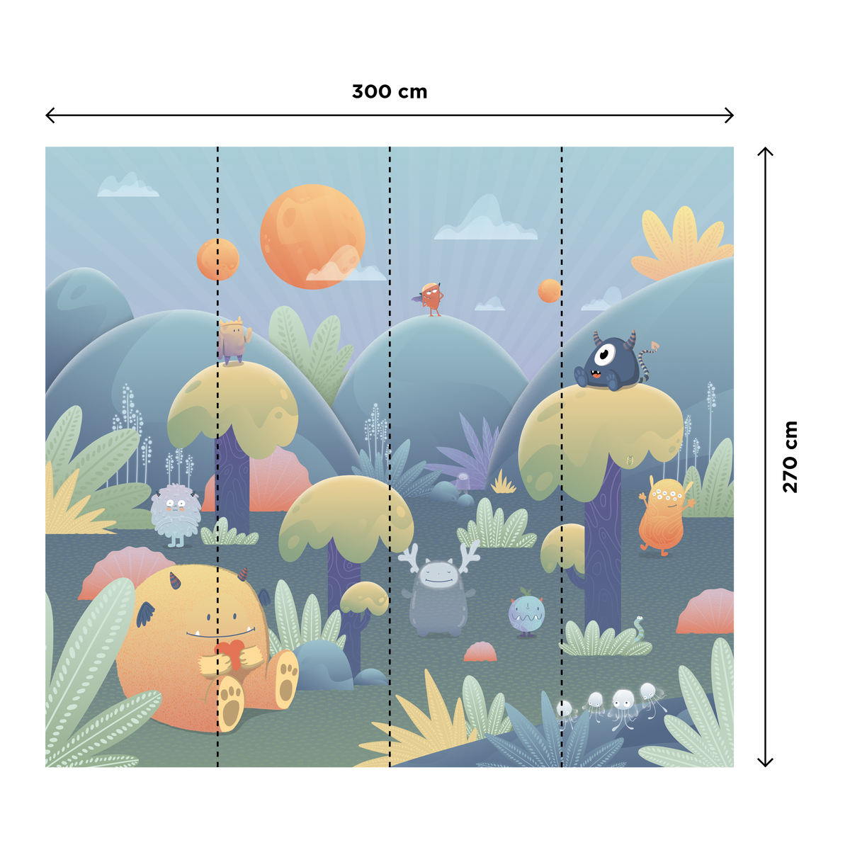 4MURS Papier peint panoramique XL Monster paradise Multicolore Satiné