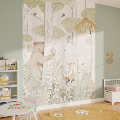 4MURS Papier peint panoramique L Calm forest small life Multicolore Satiné