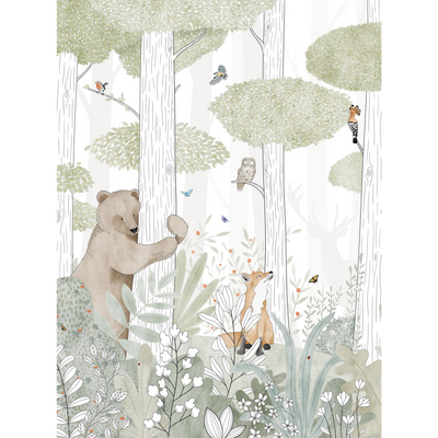 4MURS Papier peint panoramique L Calm forest small life Multicolore Satiné