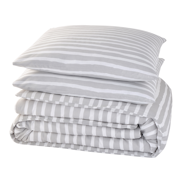 Parure de lit en toile de coton BRUSH STRIPES gris 240 x 220 cm