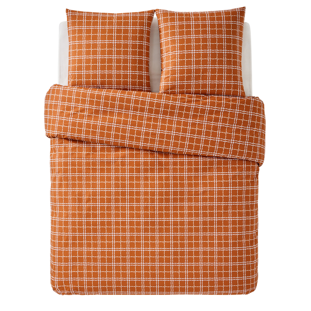 Parure de lit en toile de coton CRAFTED CHECK camel 240 x 220 cm